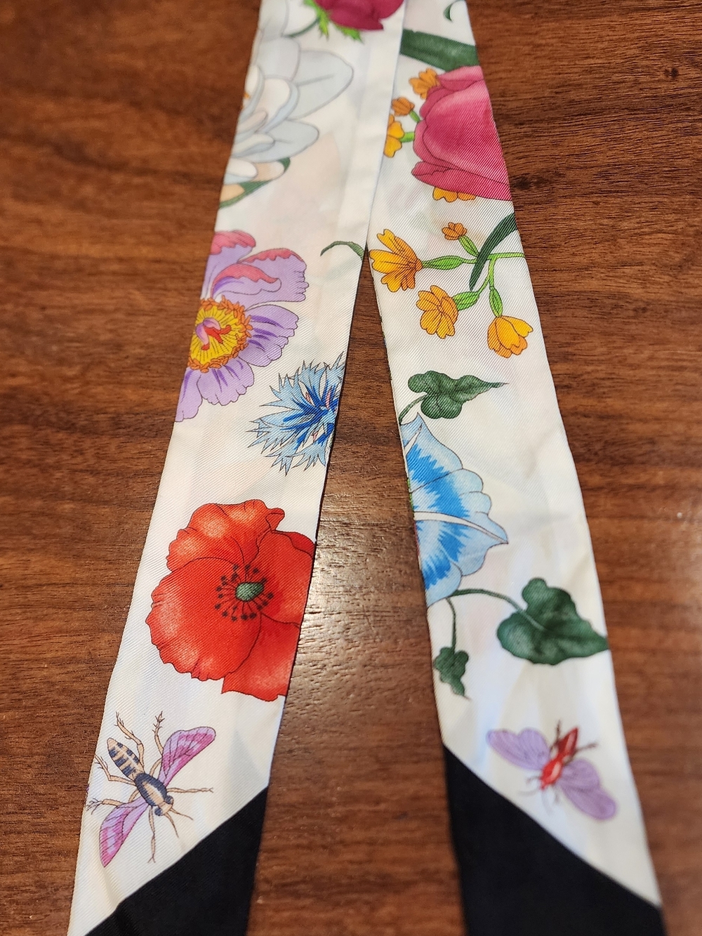 Gucci Floral Silk Twilly Scarf - White, Black, Pink, Purple, Yellow - Picture 6 of 7